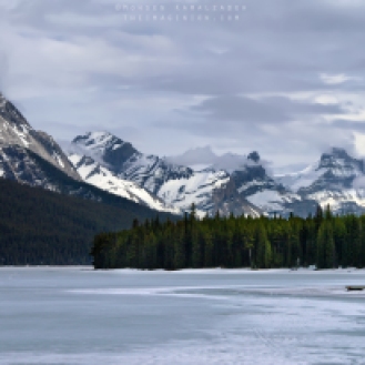 A frozen Maligne Lake in Alberta, Canada. Shot in May 2014.