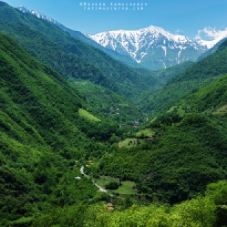 Shot from Road 2000 in the Mazandaran Province of Iran in May 2016. The road begins from sea level (Caspian Sea) and ascends to roughly 2000 meters, hence, the name. This photo was shot looking southeast toward the villages of Naras, Esel Mahalleh, and Sardabon, and the 4175-meter tall Sialan peak in the Alborz mountain range.